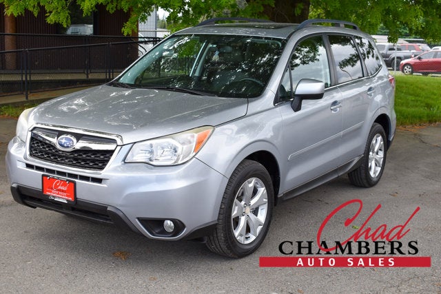 2014 Subaru Forester 2.5i Limited in Ice Silver Metallic — front three-quarter view